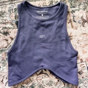 SET Active Purple Ribbed Crop Tank Top